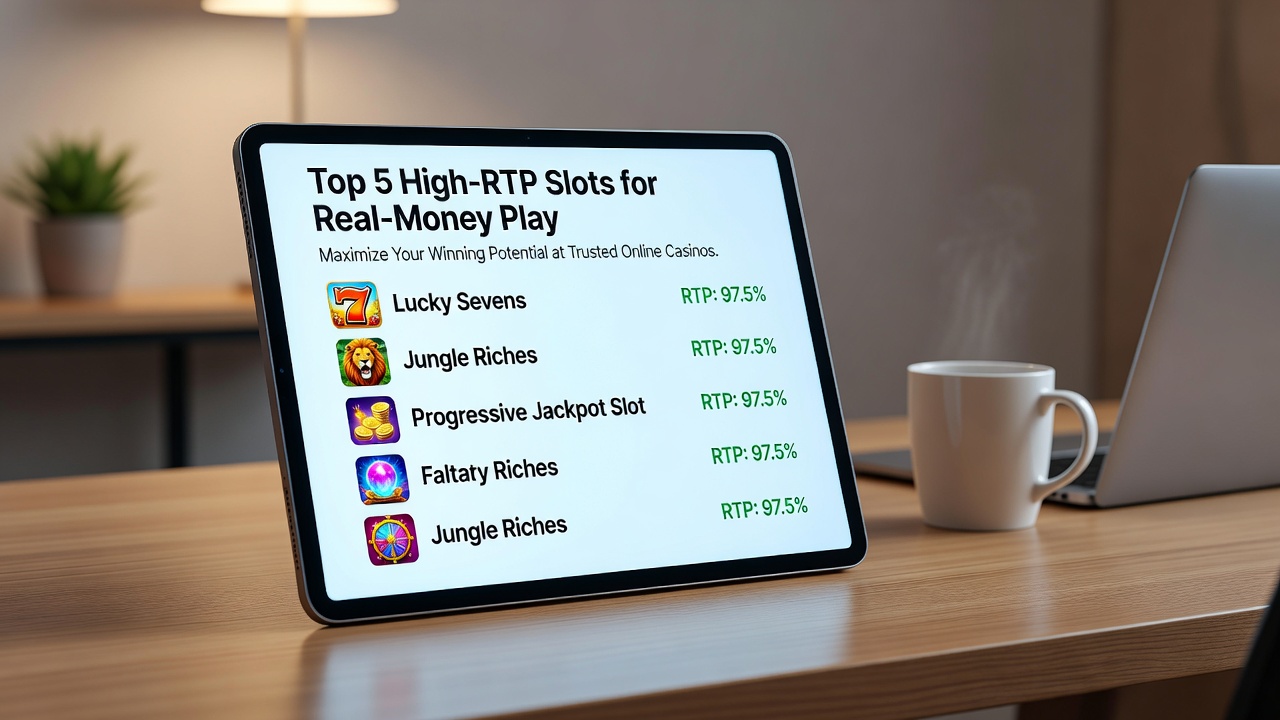 Online casino lobby showing multiple slot game thumbnails with RTP percentages visible